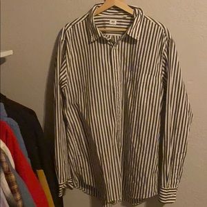 Uniqlo brown and white striped dress shirt
